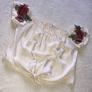 Cream blouse with roses